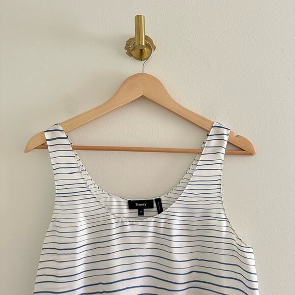 Theory Silk Striped Scoop Neck Painted Stripe Tank Top White/Blue M - Picture 6 of 10